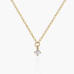 0.3 ct Round Shape Diamond Necklace - Gold Vermeil