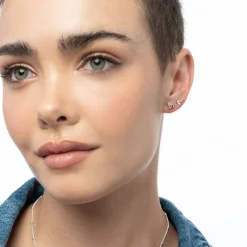 Baguette Cubic Zirconia Stud Earrings - Silver