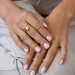 Bar Ring with Beaded Band - Gold Vermeil