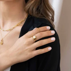 Bar Ring with Beaded Band - Gold Vermeil