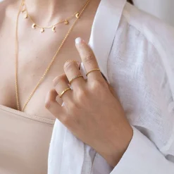 Bar Ring with Beaded Band - Gold Plated