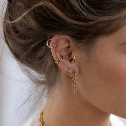 Beaded Ear Cuff Cartilage Hoop Earrings - Gold Plated
