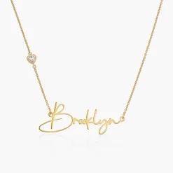 Belle Custom Name Necklace With 0.2 ct Heart Shaped Diamond - 14k Solid Gold