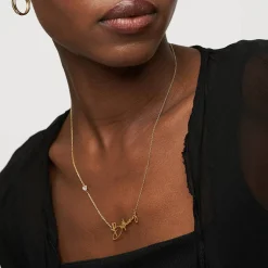 Belle Custom Name Necklace With 0.2 ct Heart Shaped Diamond - 14k Solid Gold