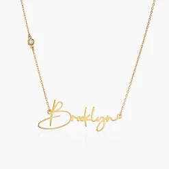 Belle Custom Name Necklace with Diamond - 14k Solid Gold