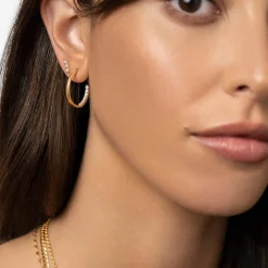 Big Hoop Earrings With Cubic Zirconia - Gold Vermeil