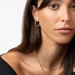 Big Hoop Earrings With Cubic Zirconia - Gold Vermeil