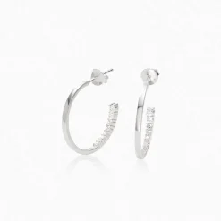 Big Hoop Earrings With Cubic Zirconia - Silver