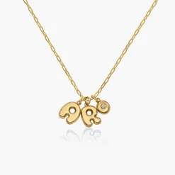 Bubble Up Initial Necklace with Diamond -14k Solid Gold