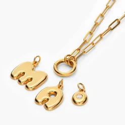 Bubble Up Initial Necklace with Diamond - Gold Vermeil