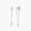 Capri Floating Diamond with Double Chain Stud Earrings - Silver