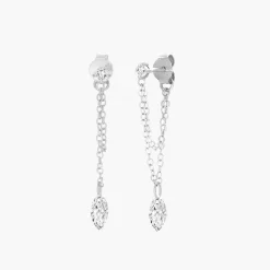 Capri Floating Diamond with Double Chain Stud Earrings - Silver
