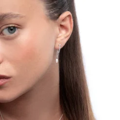 Capri Floating Diamond with Double Chain Stud Earrings - Silver