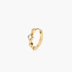 Cartilage Hoop Earring with Diamonds - 14k Solid Gold