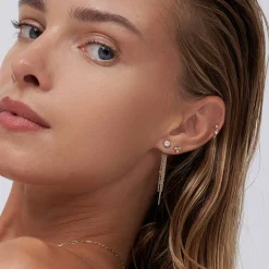 Cartilage Hoop Earring with Diamonds - 14k Solid Gold