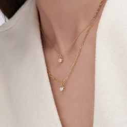 Classic 0.3 ct Round Shape Diamond Necklace - Gold Vermeil