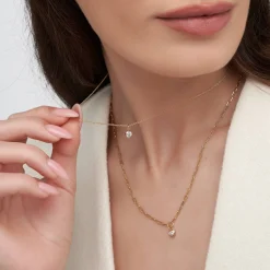 Classic 0.3 ct Round Shape Diamond Necklace - Gold Vermeil