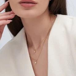 Classic 0.3 ct Round Shape Diamond Necklace - Gold Vermeil