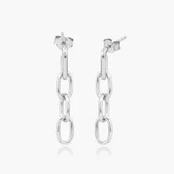 Cuban Link Chain Stud Earring - Silver