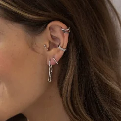 Cuban Link Chain Stud Earring - Silver