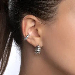 Dome Ear Cuff with Cubic Zirconia - Silver