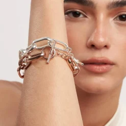 Engraved Chunky Paperclip Bracelet with Diamonds- Rose Gold Vermeil