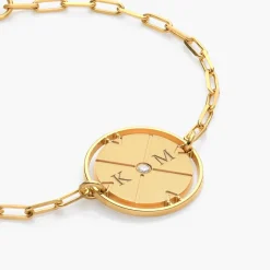 Engraved Compass Bracelet with Diamond - Gold Vermeil