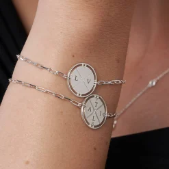 Engraved Compass Bracelet - Silver