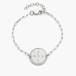 Engraved Compass Bracelet with Diamond - Silver