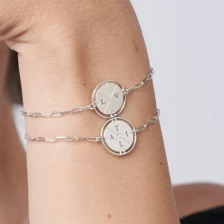 Engraved Compass Bracelet with Diamond - Silver