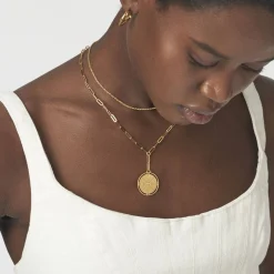 Engraved Compass Necklace with Diamond - Gold Vermeil