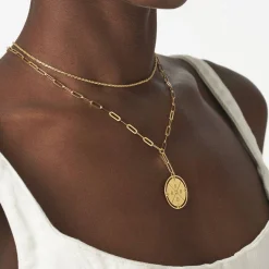 Engraved Compass Necklace with Diamond - Gold Vermeil