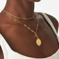 Engraved Compass Necklace - Gold Vermeil