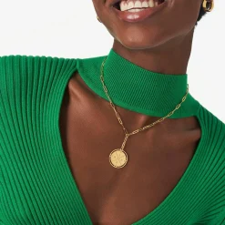 Engraved Compass Necklace - Gold Vermeil