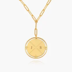 Engraved Compass Necklace - Gold Vermeil
