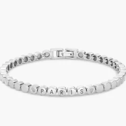 Engraved Dot Bracelet with Diamonds - Silver
