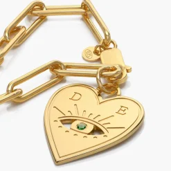 Engraved Evil Eye Heart Bracelet with Cubic Zirconia - Gold Vermeil