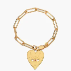 Engraved Evil Eye Heart Bracelet with Cubic Zirconia - Gold Vermeil