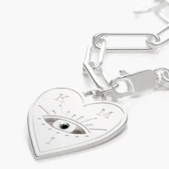 Engraved Evil Eye Heart Bracelet with Cubic Zirconia - Silver