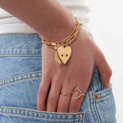 Engraved Evil Eye Heart Bracelet with Diamond - Gold Vermeil