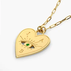 Engraved Evil Eye Heart Necklace with Cubic Zirconia - Gold Vermeil