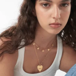 Engraved Evil Eye Heart Necklace with Cubic Zirconia - Gold Vermeil