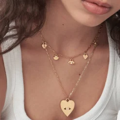Engraved Evil Eye Heart Necklace with Diamond - Gold Vermeil