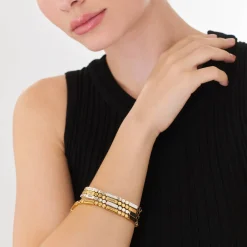 Engraved Mixed Dots Rectangle Bracelet- Gold Vermeil