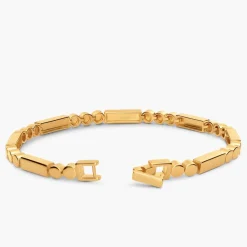 Engraved Mixed Dots Rectangle Bracelet- Gold Vermeil