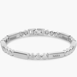 Engraved Mixed Dots Rectangle Bracelet - Silver