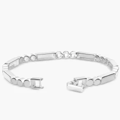 Engraved Mixed Dots Rectangle Bracelet - Silver