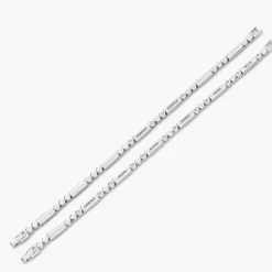 Engraved Mixed Dots Rectangle Bracelet with Diamonds- Silver
