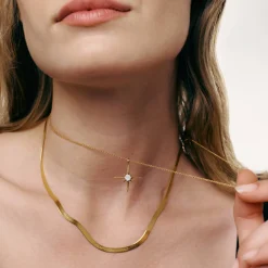 Engraved Northern Star Necklace with 0.3ct Diamond - Gold Vermeil