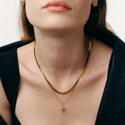 Engraved Northern Star Necklace with 0.3ct Diamond - Gold Vermeil